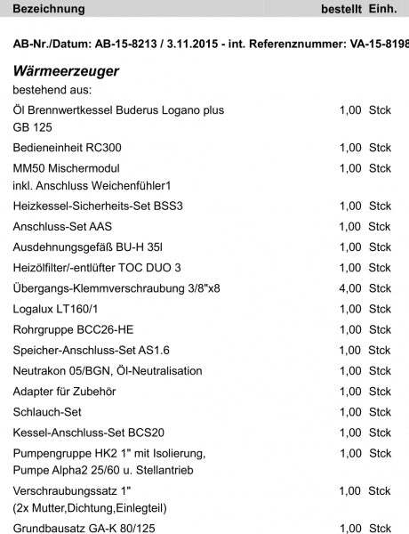 Materialauszug - bis 250 m²